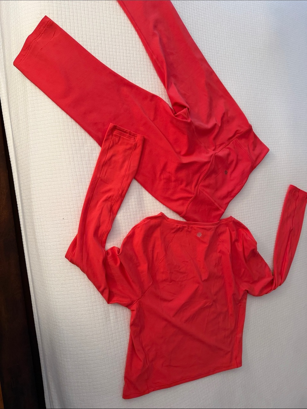 Athleta Bright Red Long Sleeve Top and Leggings Set size L